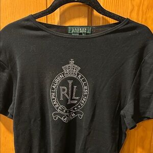 Lauren Ralph Lauren Black Tee with Silver Embellishments